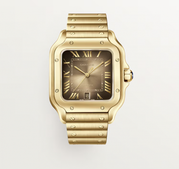Rolex Cartier - 18K yellow gold case, satin-finish gradated gold sunray-brushed dial Cartier Santos