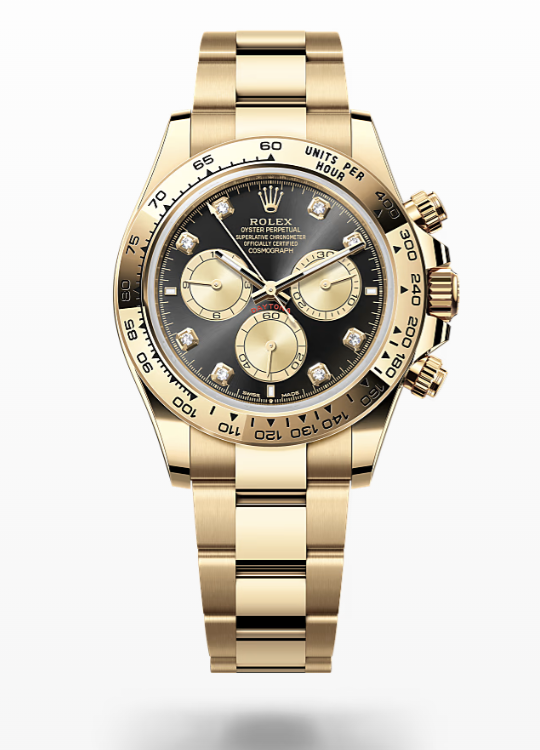 Rolex Cosmograph Daytona - Bright black and golden set with diamonds Rolex Cosmograph Daytona Gold and Diamonds