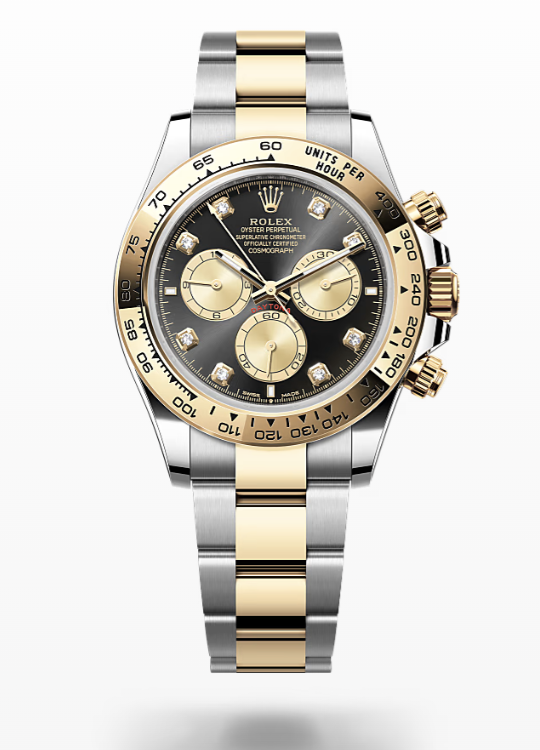 Rolex Cosmograph Daytona - Bright black and golden set with diamonds and steel Rolex Cosmograph Daytona Diamond
