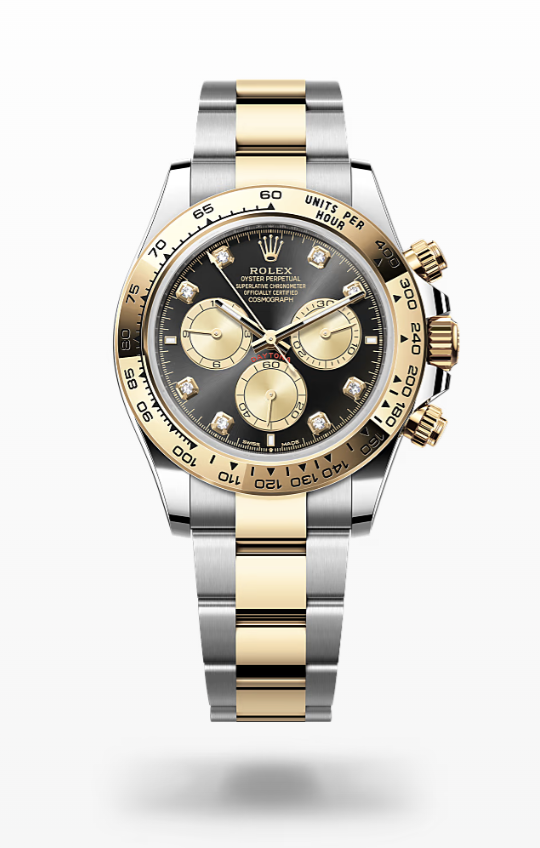 Rolex Cosmograph Daytona - Bright black and golden set with diamonds and steel Rolex Cosmograph Daytona Diamond