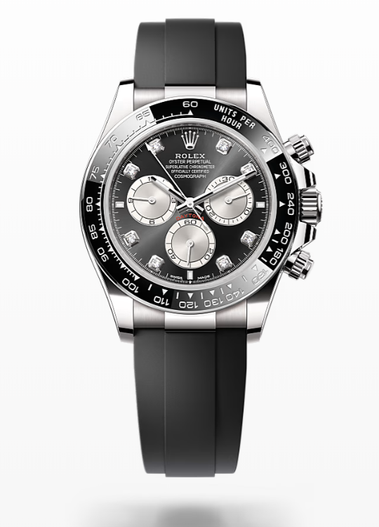 Rolex Cosmograph Daytona - Bright black and steel set with diamonds - White gold, oysterflex Rolex Cosmograph Daytona Diamond