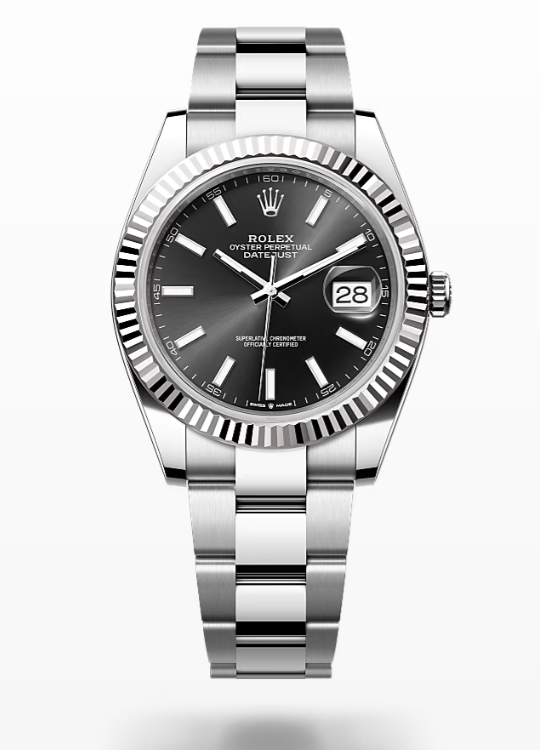 Rolex Date Just - Bright black - Oystersteel and white gold - bezel Rolex Datejust
