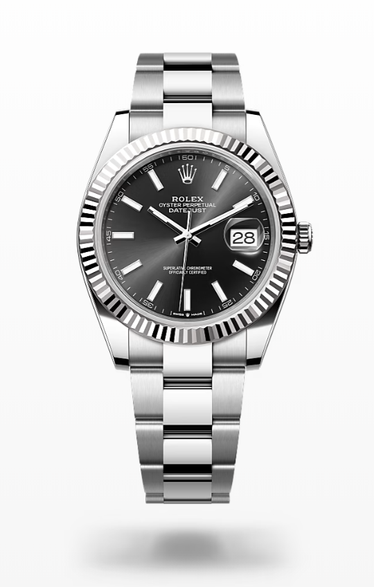 Rolex Date Just - Bright black - Oystersteel and white gold - bezel Rolex Datejust