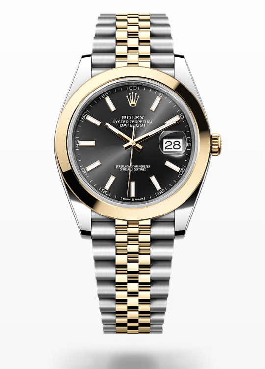 Rolex Date Just - Bright black - Oystersteel and yellow gold, jubilee Rolex Datejust