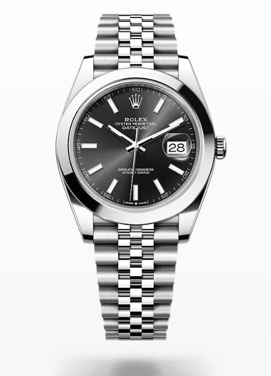 Rolex Date Just - Bright black - Oystersteel, jubilee Rolex Datejust