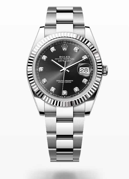 Rolex Date Just - Bright black set with diamonds - Oystersteel and white gold - bezel Rolex Datejust Diamonds