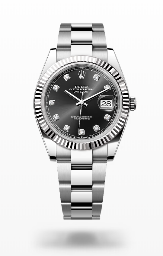 Rolex Date Just - Bright black set with diamonds - Oystersteel and white gold - bezel Rolex Datejust Diamonds