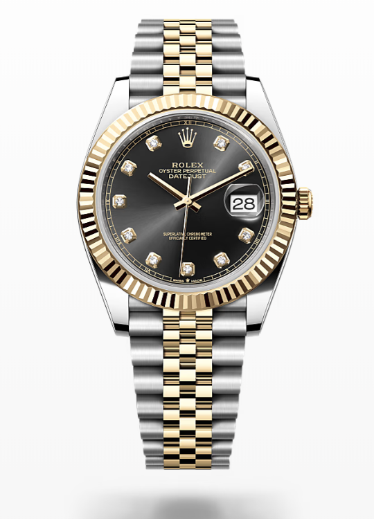 Rolex Date Just - Bright black set with diamonds - Oystersteel and yellow gold Rolex Datejust Diamonds