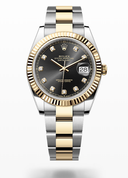 Rolex Date Just - Bright black set with diamonds - Oystersteel and yellow gold, bezel Rolex Datejust Diamonds