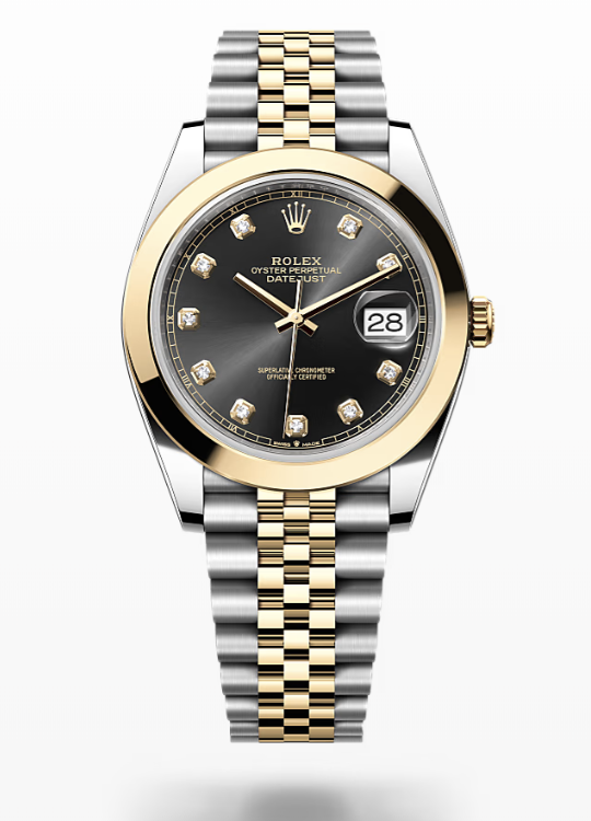 Rolex Date Just - Bright black set with diamonds - Oystersteel and yellow gold, jubilee Rolex Datejust Diamonds