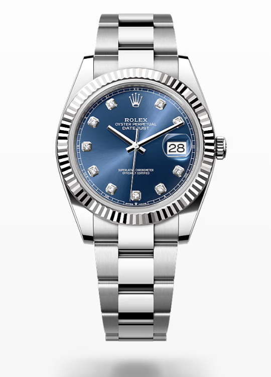 Rolex Date Just - Bright blue set with diamonds - Oystersteel and white gold - bezel Rolex Datejust Diamonds