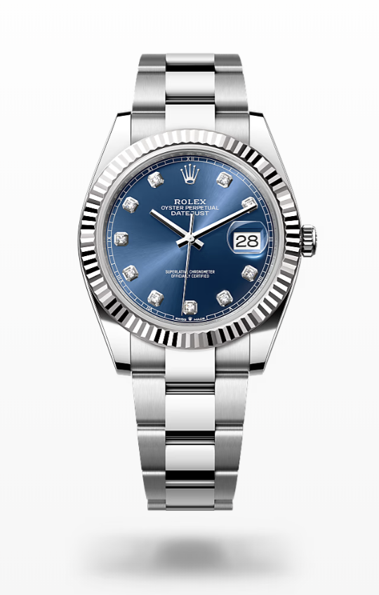 Rolex Date Just - Bright blue set with diamonds - Oystersteel and white gold - bezel Rolex Datejust Diamonds