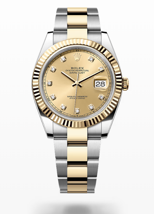 Rolex Date Just - Champagne-colour set with diamonds - Oystersteel and yellow gold, bezel Rolex Datejust Diamonds