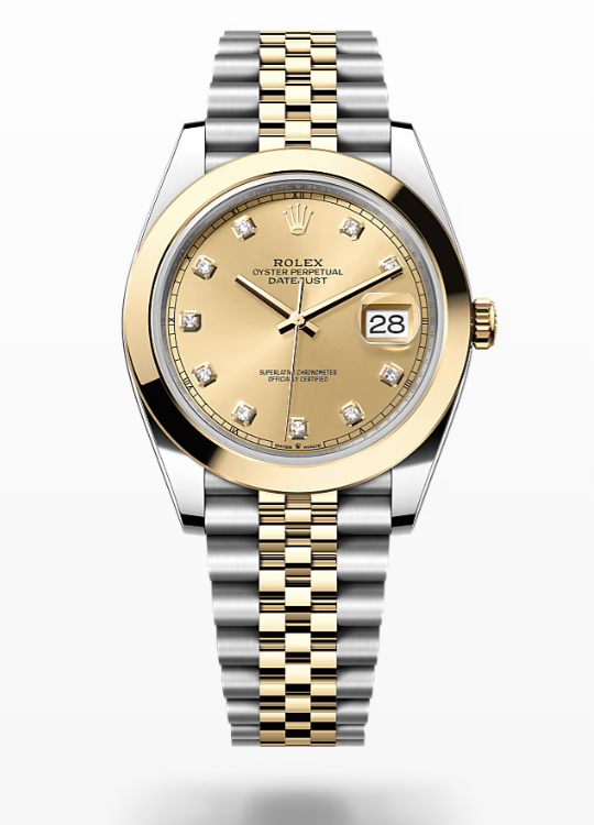 Rolex Date Just - Champagne-colour set with diamonds - Oystersteel and yellow gold, jubilee Rolex Datejust Diamonds