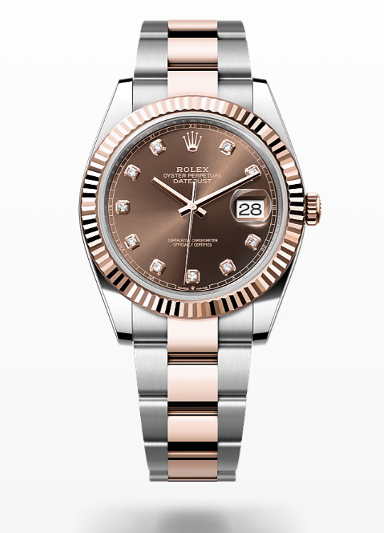 Rolex Date Just - Chocolate set with diamonds - Oystersteel and Everose gold, bezel Rolex Datejust Diamonds