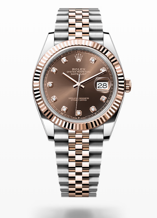 Rolex Date Just - Chocolate set with diamonds - Oystersteel and Everose gold, bezel-jubilee Rolex Datejust Diamonds
