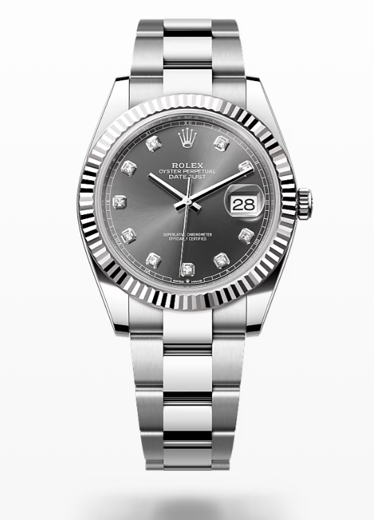 Rolex Date Just - Slate set with diamonds - Oystersteel and white gold - bezel Rolex Datejust Diamonds