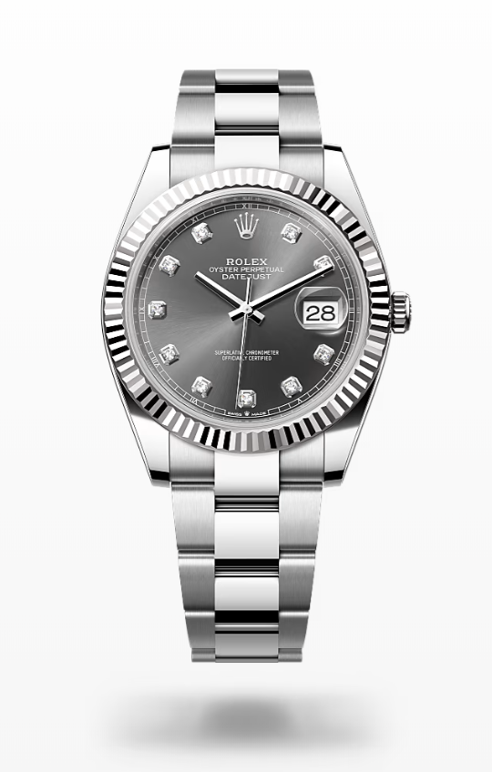 Rolex Date Just - Slate set with diamonds - Oystersteel and white gold - bezel Rolex Datejust Diamonds