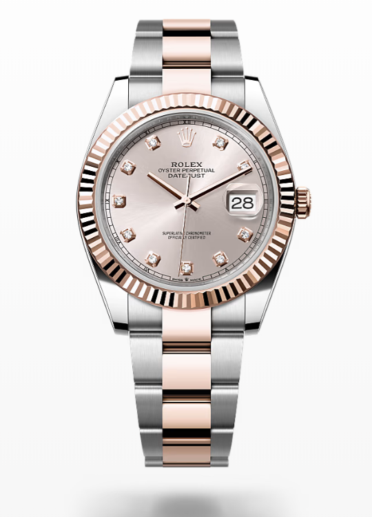 Rolex Date Just - Sundust set with diamonds - Oystersteel and Everose gold, bezel Rolex Datejust Diamonds
