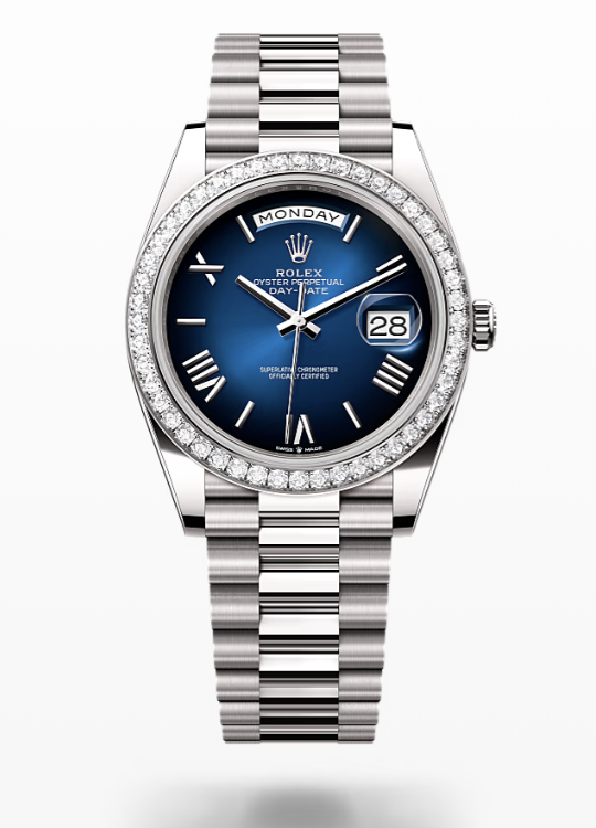 Rolex Day-Date - Blue ombré - White gold and diamonds Rolex Day-Date Diamond