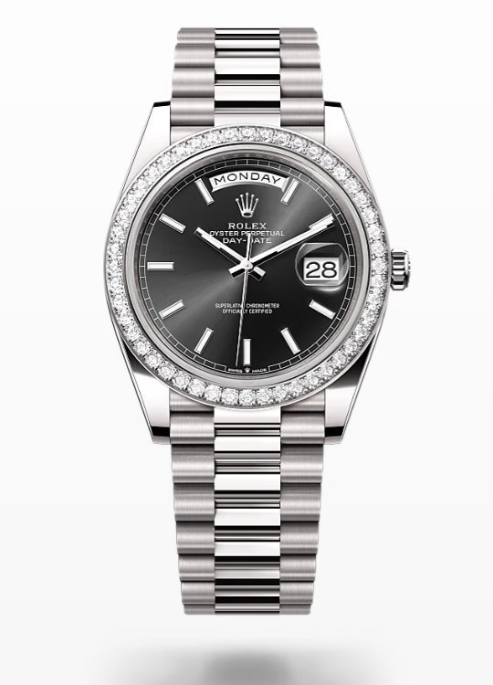 Rolex Day-Date - Bright black - White gold and diamonds Rolex Day-Date Diamond