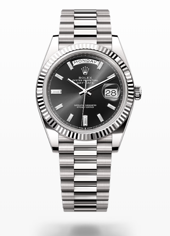 Rolex Day-Date - Bright black set with diamonds - White gold Rolex Day-Date Diamond
