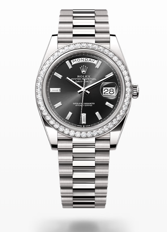 Rolex Day-Date - Bright black set with diamonds - White gold and diamonds Rolex Day-Date Diamond