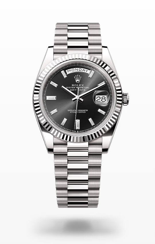 Rolex Day-Date - Bright black set with diamonds - White gold Rolex Day-Date Diamond