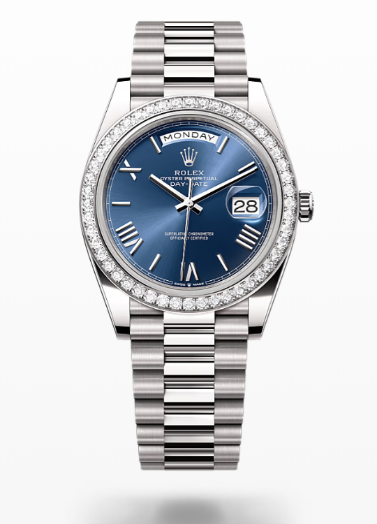 Rolex Day-Date - Bright blue - White gold and diamonds Rolex Day-Date Diamond