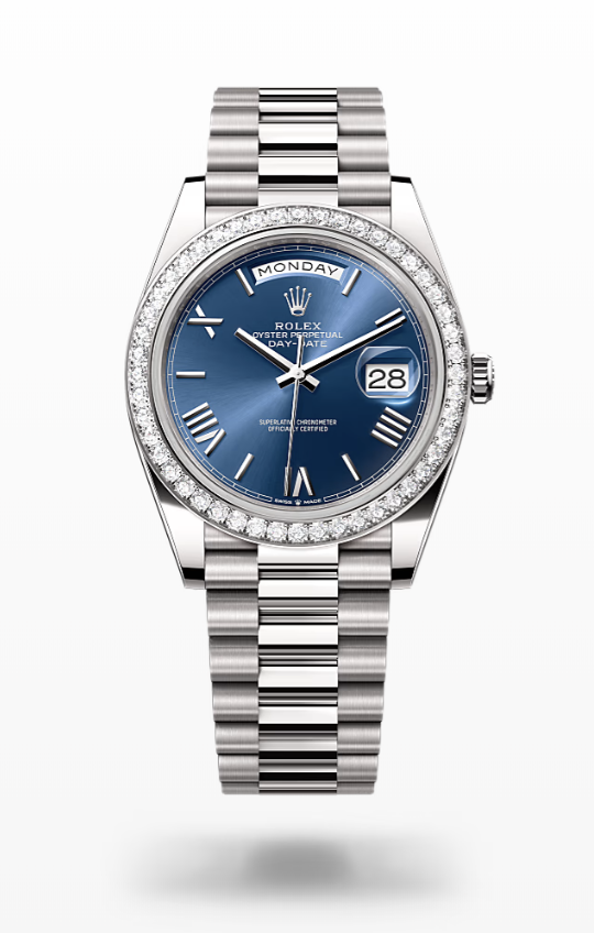 Rolex Day-Date - Bright blue - White gold and diamonds Rolex Day-Date Diamond