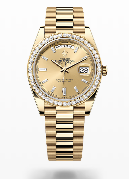 Rolex Day-Date - Champagne-colour set with diamonds - Yellow gold and diamonds Rolex Day-Date Diamond