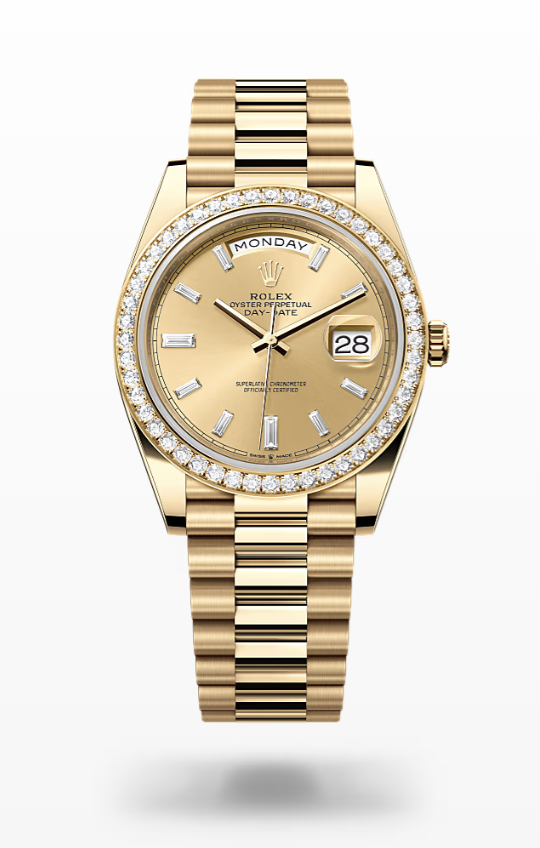 Rolex Day-Date - Champagne-colour set with diamonds - Yellow gold and diamonds Rolex Day-Date Diamond