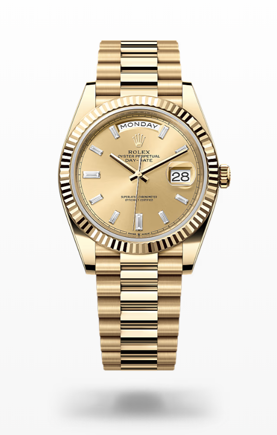 Rolex Day-Date - Champagne-colour set with diamonds - Yellow gold Rolex Day-Date