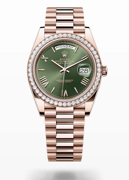 Rolex Day-Date - Olive green - Everose gold and diamonds Rolex Day-Date Diamond