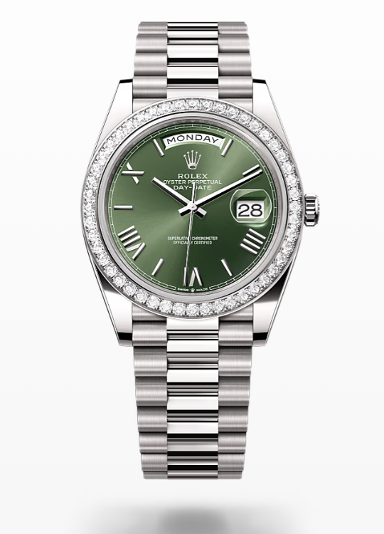 Rolex Day-Date - Olive green - White gold and diamonds Rolex Day-Date Diamond
