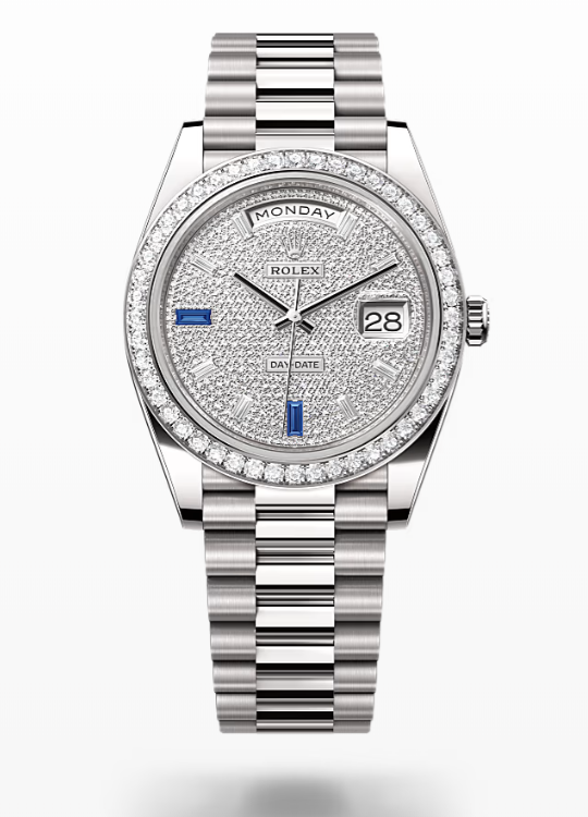 Rolex Day-Date - Paved with diamonds and sapphires - White gold and diamonds Rolex Day-Date Diamond