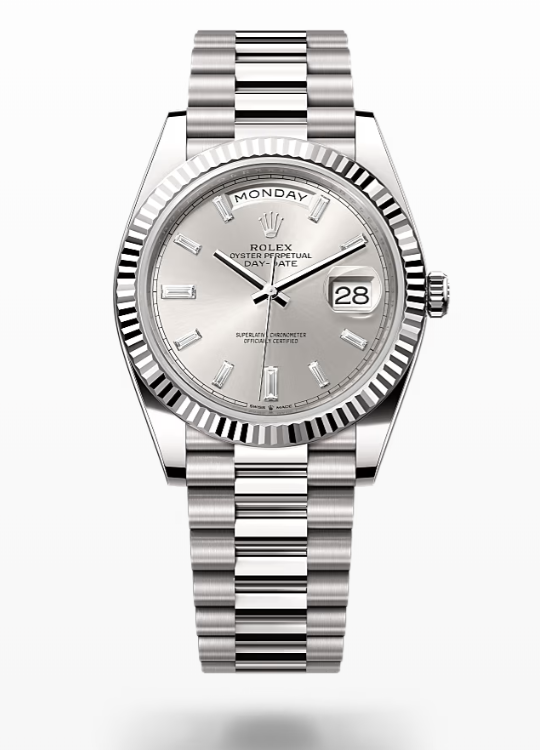 Rolex Day-Date - Silver set with diamonds - White gold Rolex Day-Date Diamond