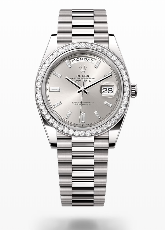 Rolex Day-Date - Silver set with diamonds - White gold and diamonds Rolex Day-Date Diamond