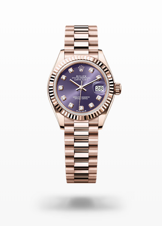 Rolex Lady-Datejust - Aubergine set with diamonds, Everose gold Rolex Lady-Datejust President Everose Gold Diamond
