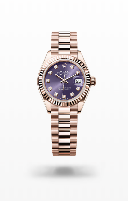 Rolex Lady-Datejust - Aubergine set with diamonds, Everose gold Rolex Lady-Datejust President Everose Gold Diamond