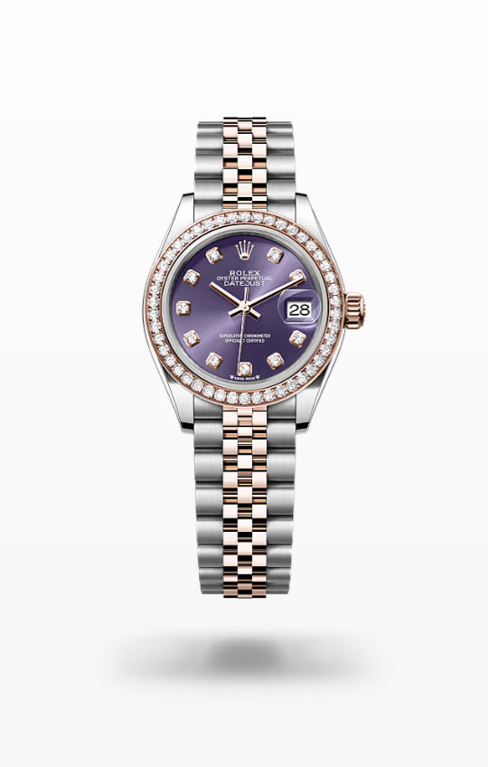 Rolex Lady-Datejust - Aubergine set with diamonds, Oystersteel, Everose gold and diamonds, Jubilee Rolex Lady-Datejust Everose Gold Diamond