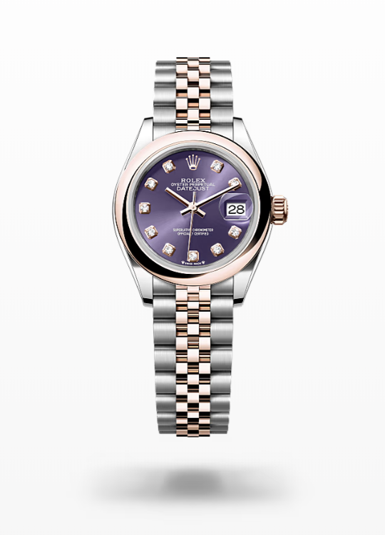 Rolex Lady-Datejust - Aubergine set with diamonds, oystersteel and Everose gold, dial-jubilee Rolex Lady-Datejust Everose Gold Diamond
