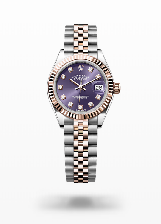 Rolex Lady-Datejust - Aubergine set with diamonds, oystersteel and Everose gold, jubilee Rolex Lady-Datejust Everose Gold Diamond