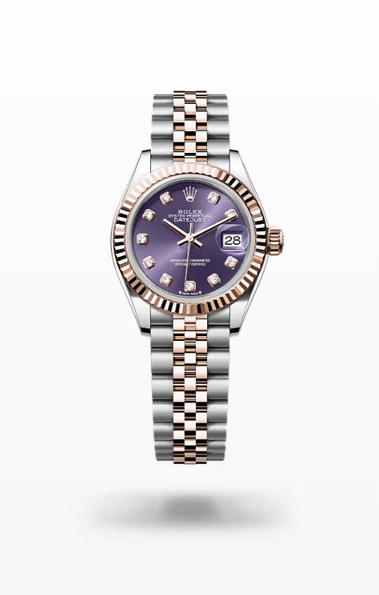 Rolex Lady-Datejust - Aubergine set with diamonds, oystersteel and Everose gold, jubilee Rolex Lady-Datejust Everose Gold Diamond