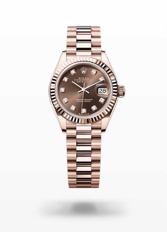 Rolex Lady-Datejust - Chocolate set with diamonds, Everose gold Rolex Lady-Datejust President Everose Gold Diamond