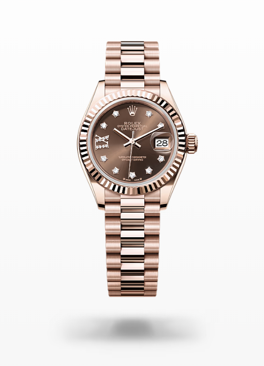 Rolex Lady-Datejust - Chocolate set with diamonds, Everose gold I Rolex Lady-Datejust President Everose Gold Diamond