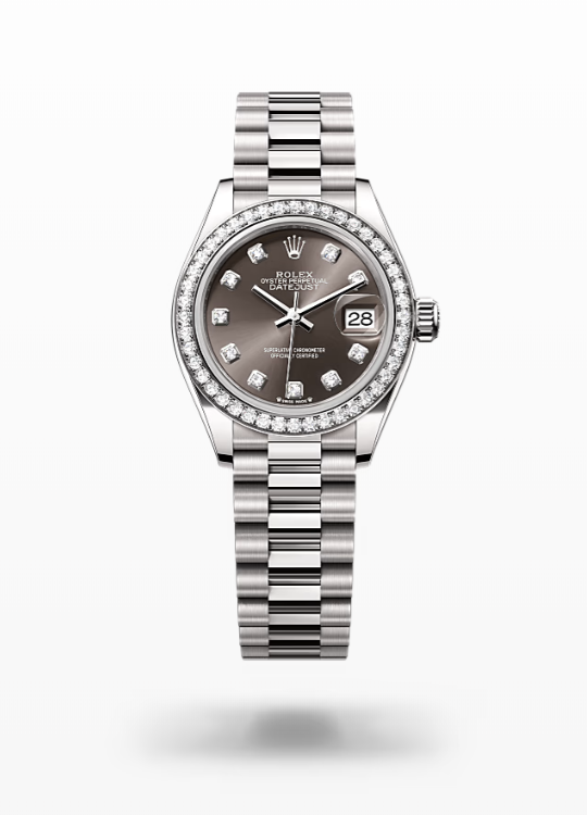 Rolex Lady-Datejust - Dark grey set with diamonds, white gold and diamonds, President Rolex Lady-Datejust President Diamond