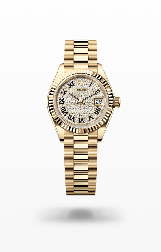 Rolex Lady-Datejust - Diamond-paved, yellow gold, President Rolex Lady-Datejust President Diamond