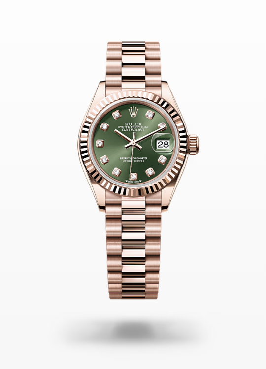 Rolex Lady-Datejust - Olive green set with diamonds, Everose gold Rolex Lady-Datejust President Everose Gold Diamond