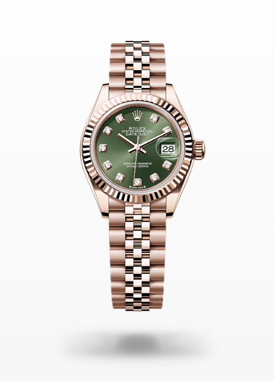 Rolex Lady-Datejust - Olive green set with diamonds, Everose gold, jubilee Rolex Lady-Datejust Everose Gold Diamond